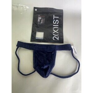 2xist Sexy Velour Ultra Low Rise Jock Strap Distorted Zebra Navy Mens Size S
